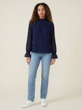 Mock Neck Flounce Blouse Navy view 1