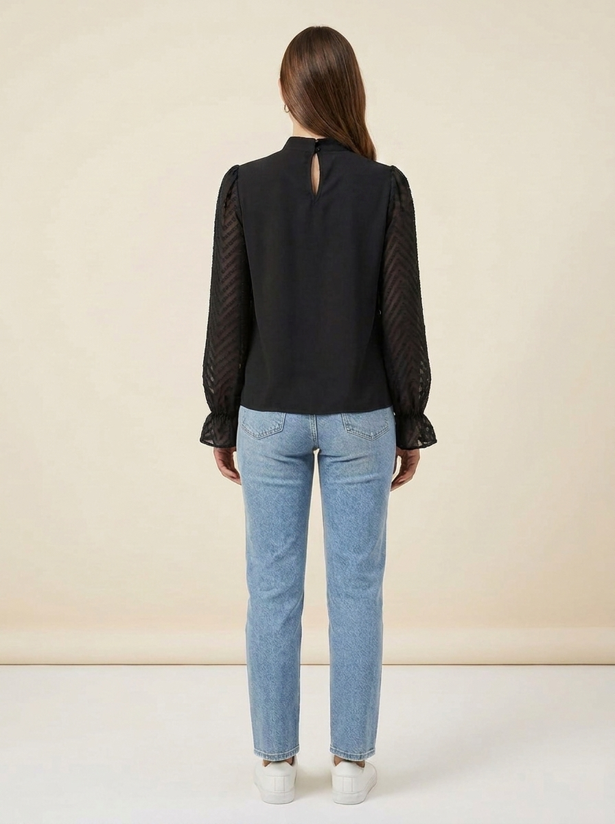 Mock Neck Flounce Blouse Black view 3