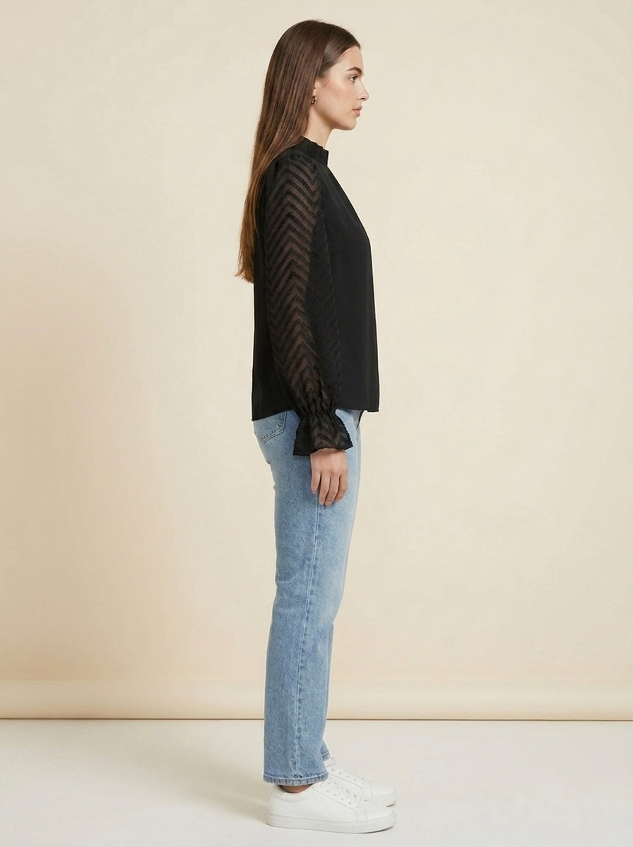 Mock Neck Flounce Blouse Black view 2