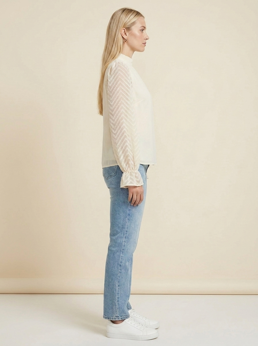 Mock Neck Flounce Blouse Cream view 2