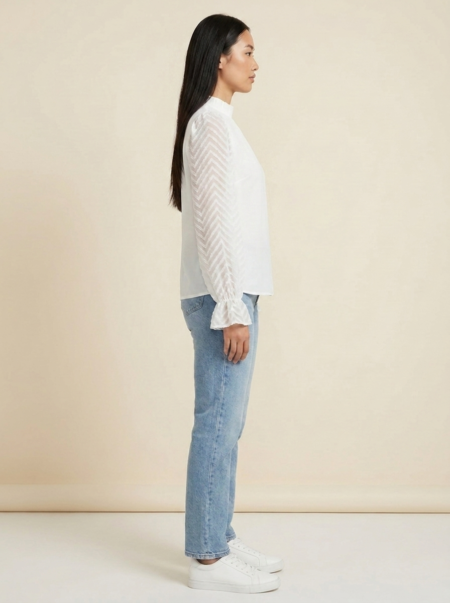 Mock Neck Flounce Blouse White view 2