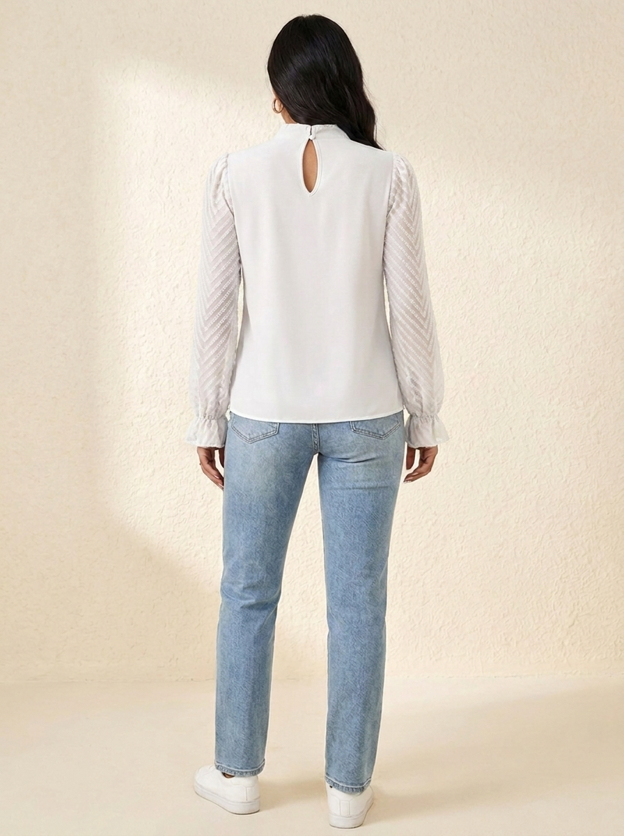 Mock Neck Flounce Blouse White view 3