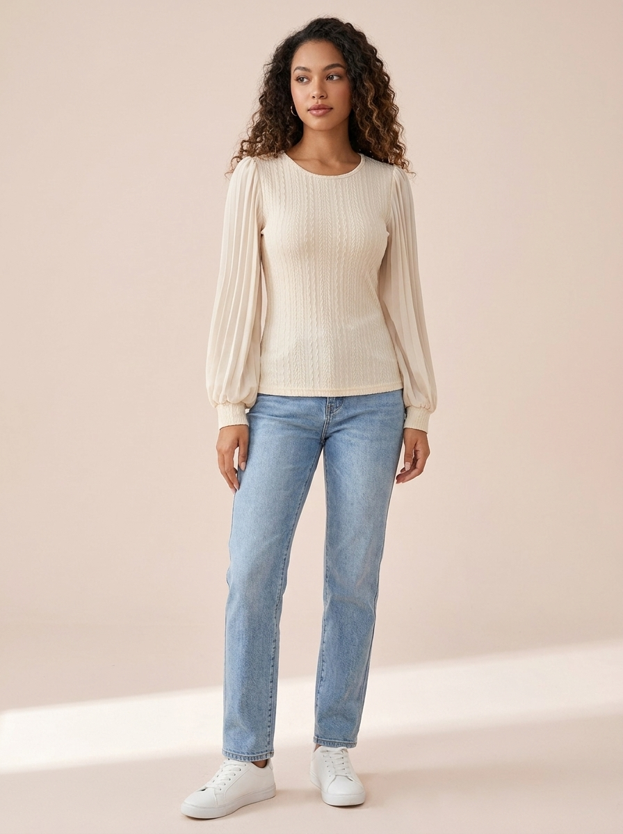 Pleated Puff Sleeve Blouse