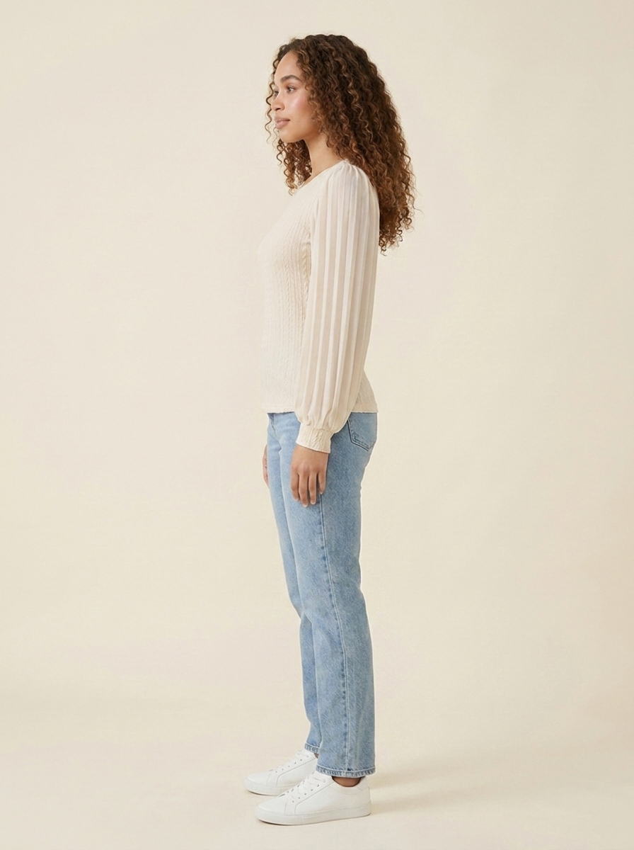 Pleated Puff Sleeve Blouse