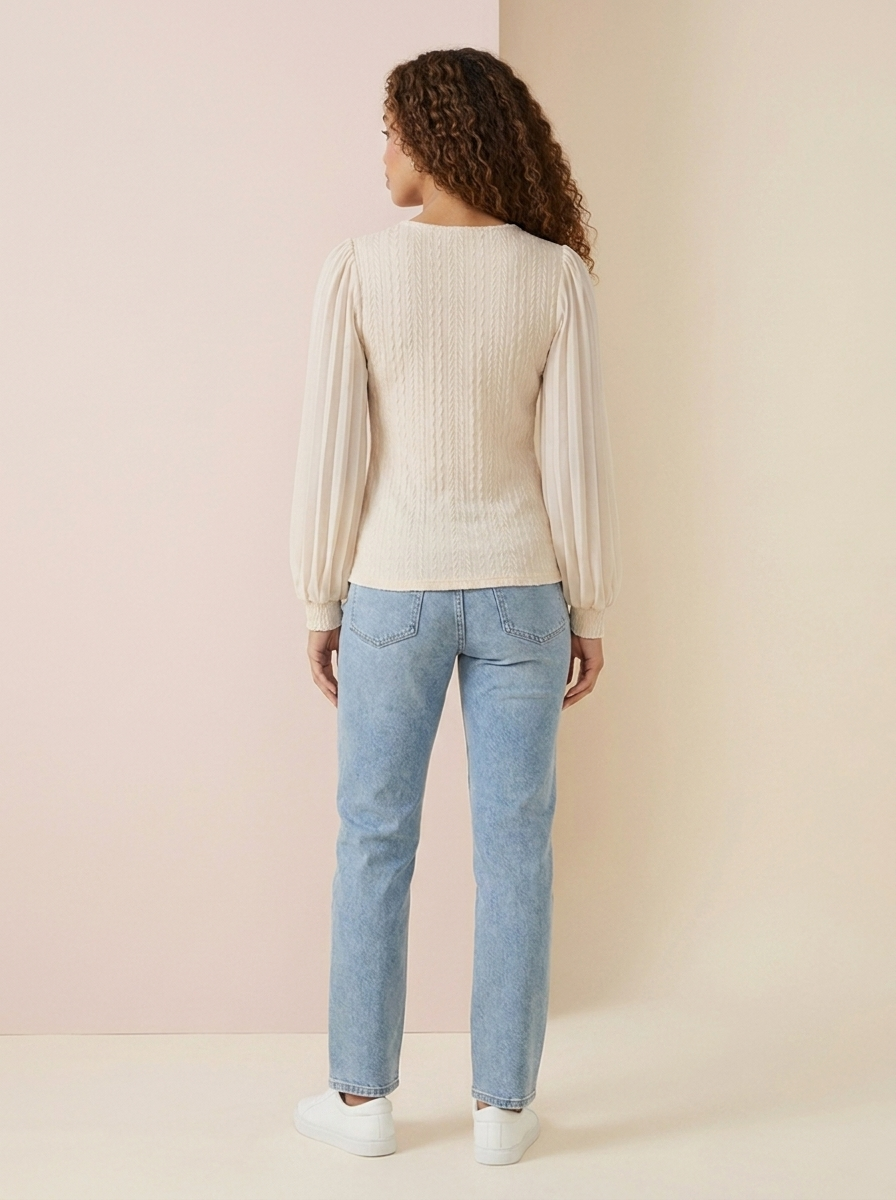 Pleated Puff Sleeve Blouse