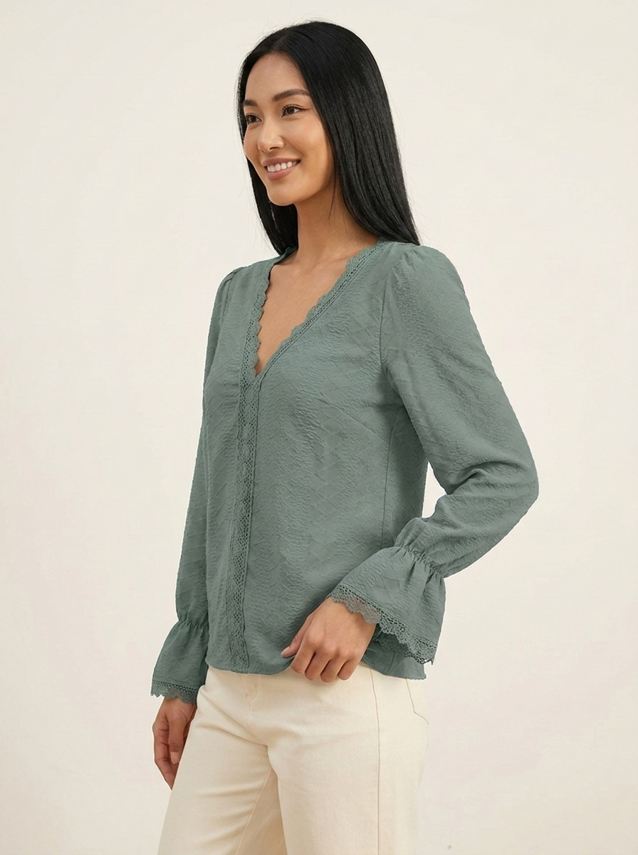 V-Neck Flounce Blouse