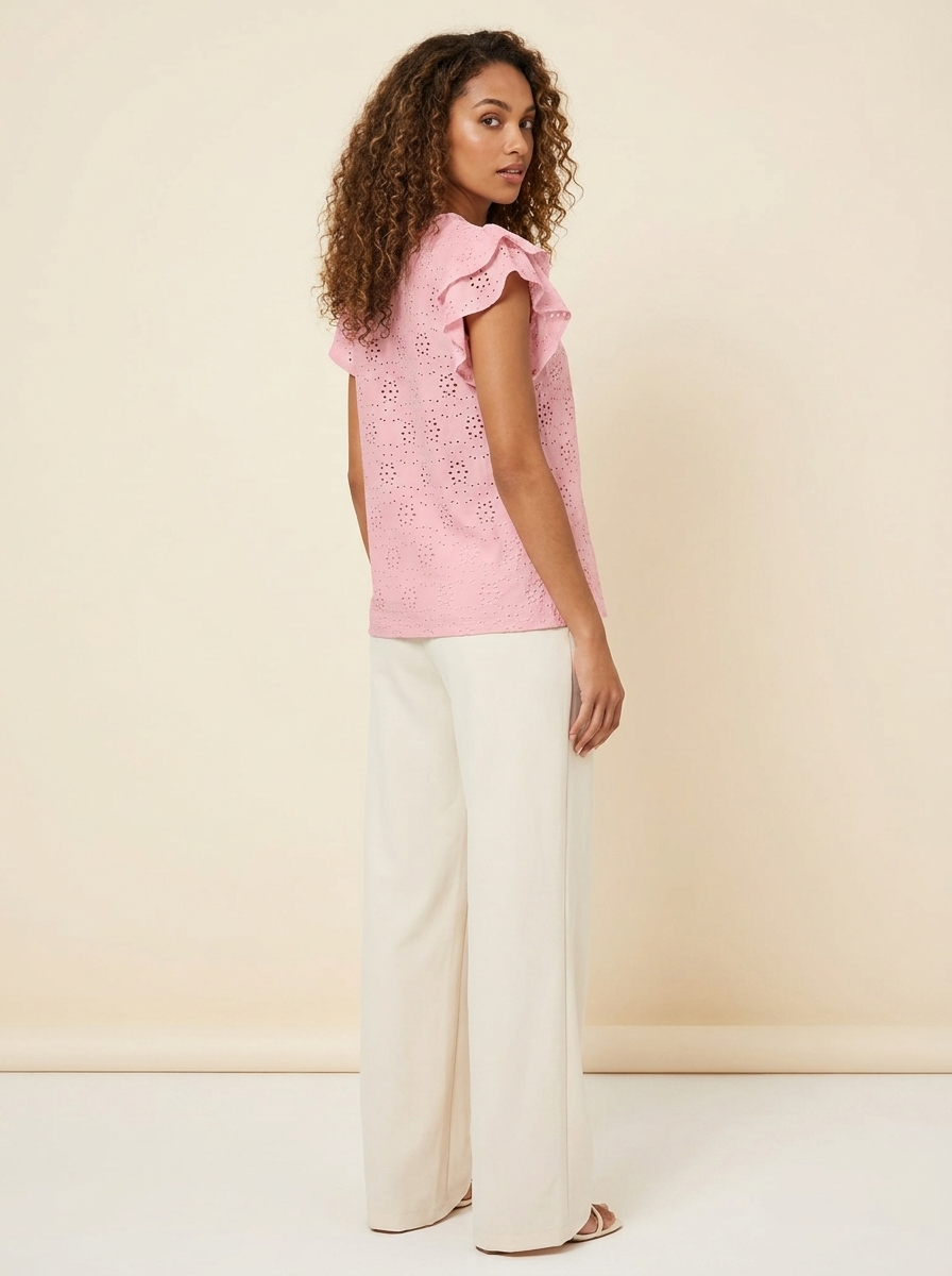 Eyelet Flutter Sleeve Blouse Blush Pink
