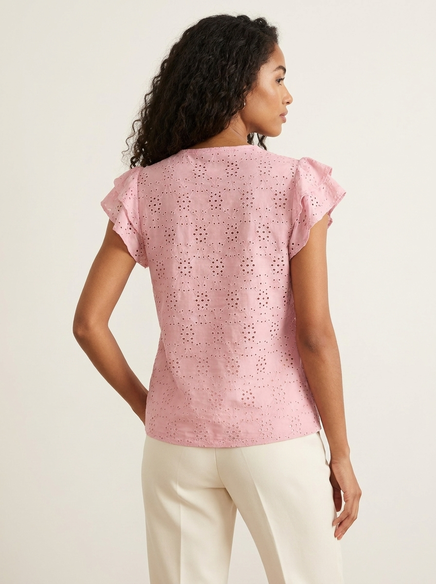Eyelet Flutter Sleeve Blouse Blush Pink