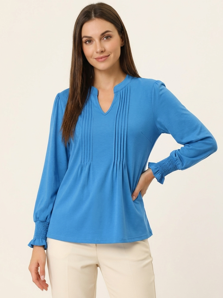 Notched Flounce Sleeve Blouse