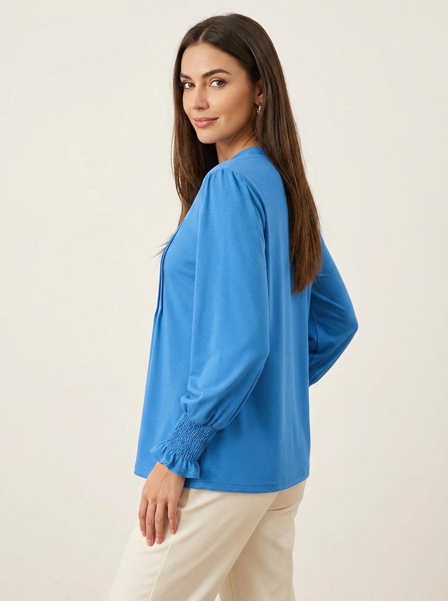 Notched Flounce Sleeve Blouse