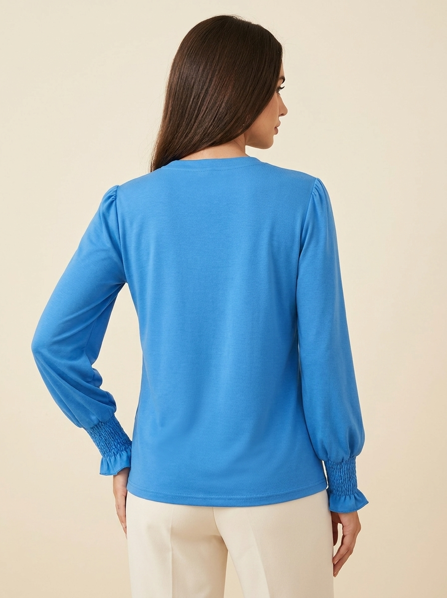 Notched Flounce Sleeve Blouse