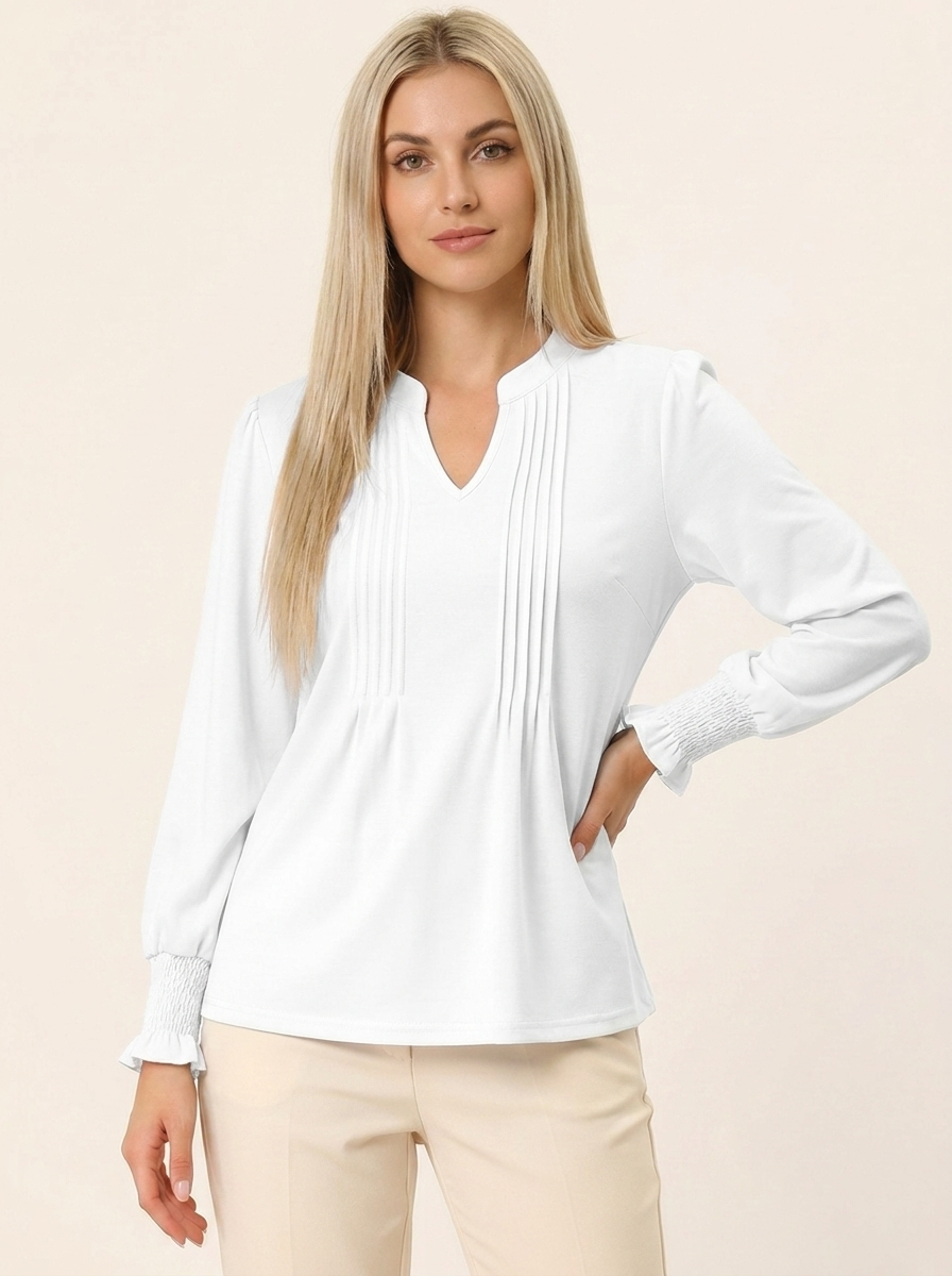 Notched Flounce Sleeve Blouse