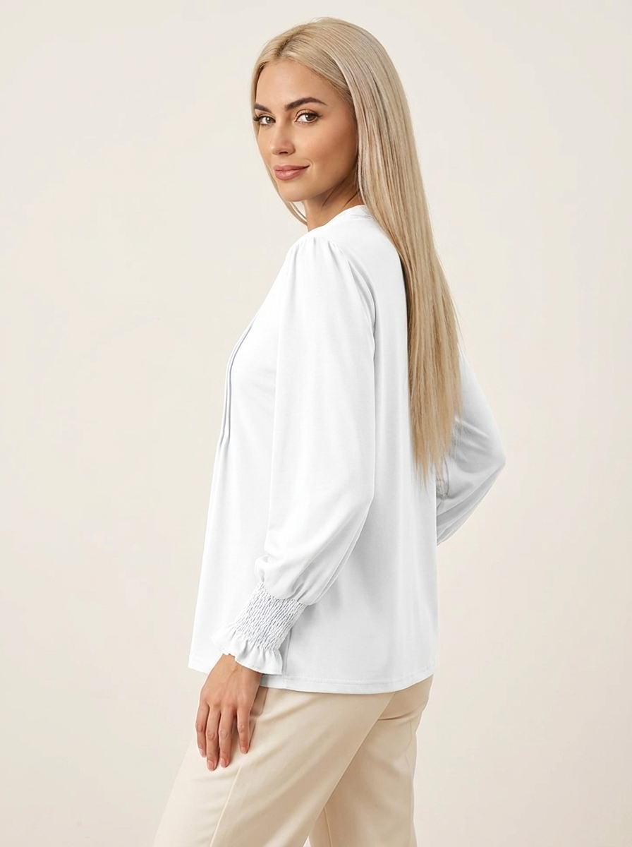 Notched Flounce Sleeve Blouse