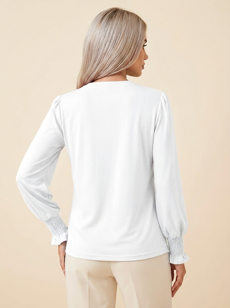 Notched Flounce Sleeve Blouse