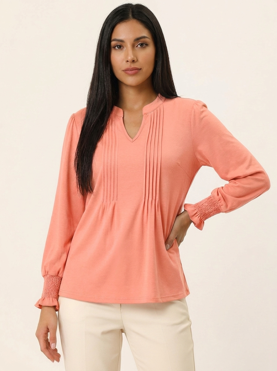 Notched Flounce Sleeve Blouse