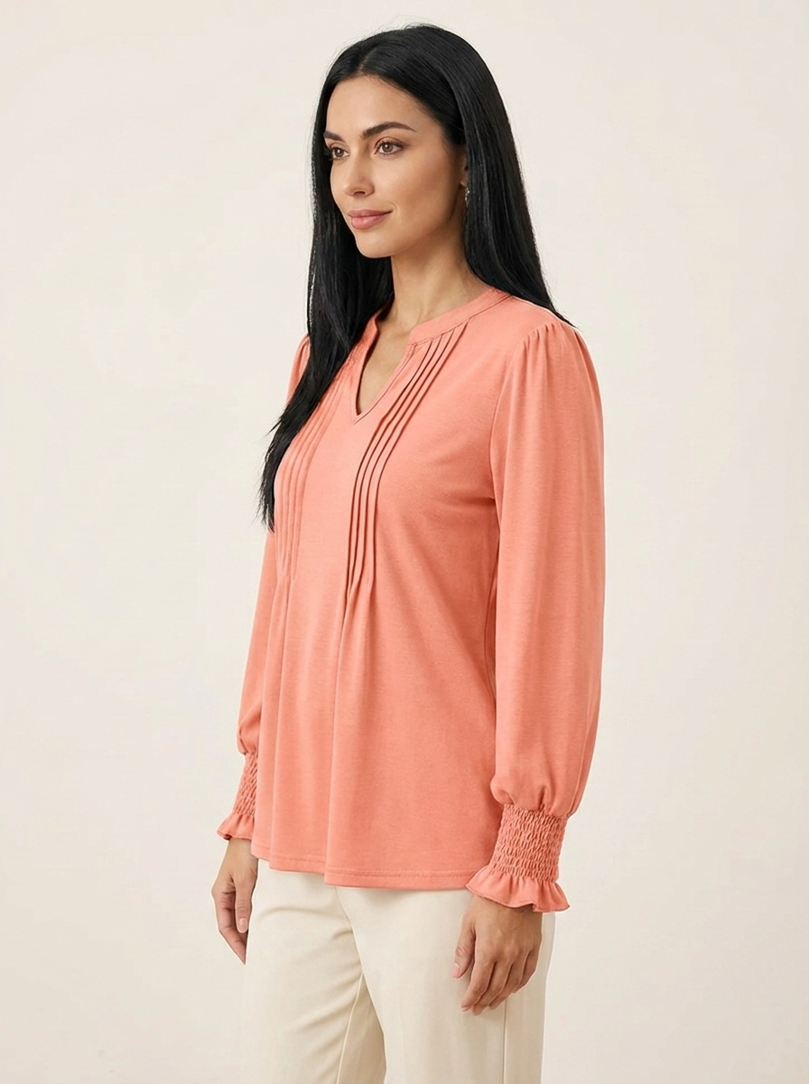 Notched Flounce Sleeve Blouse