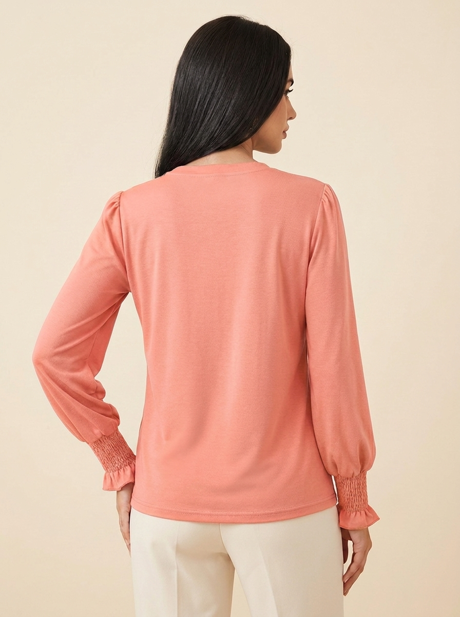 Notched Flounce Sleeve Blouse