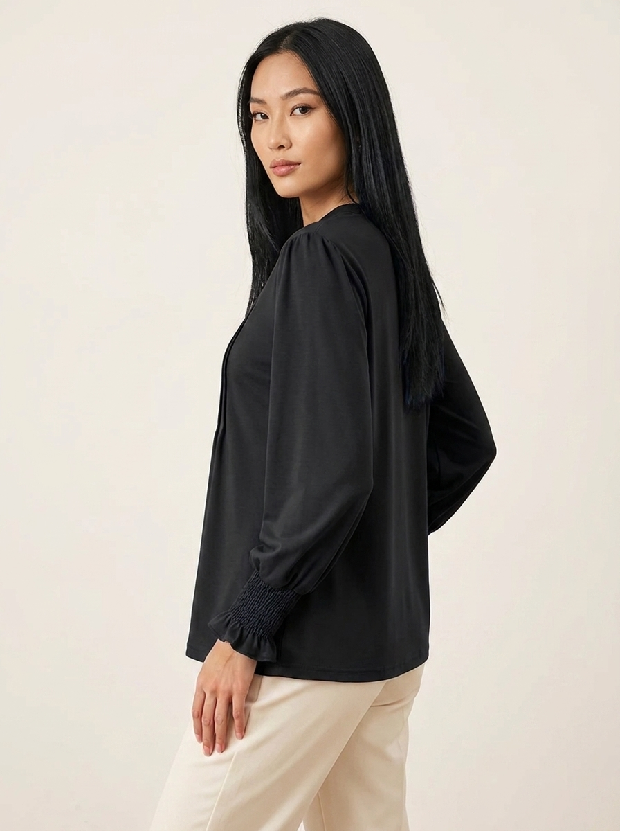 Notched Flounce Sleeve Blouse