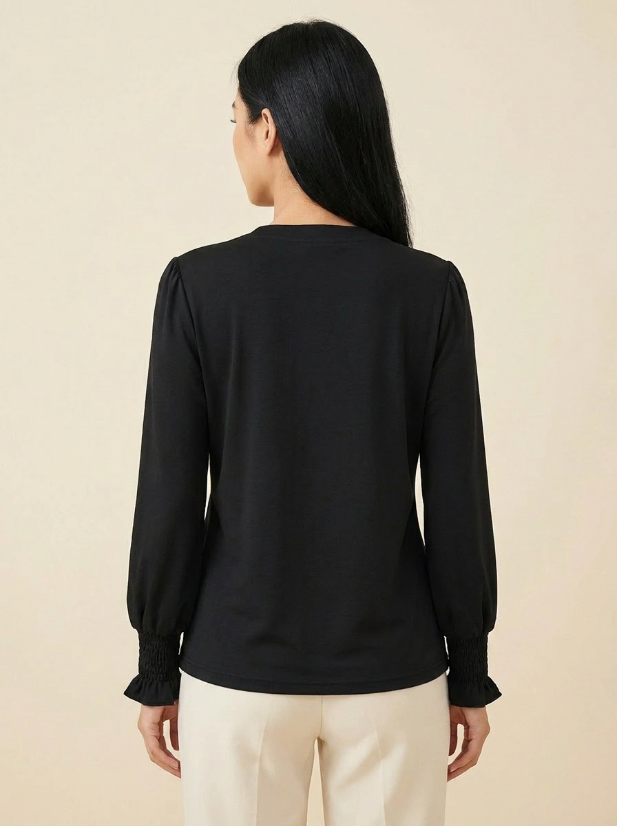Notched Flounce Sleeve Blouse