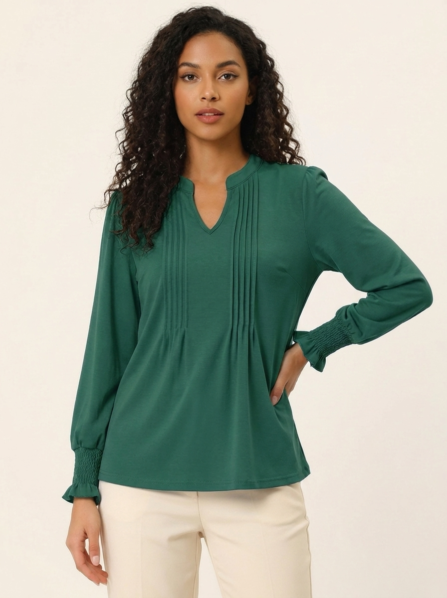 Notched Flounce Sleeve Blouse