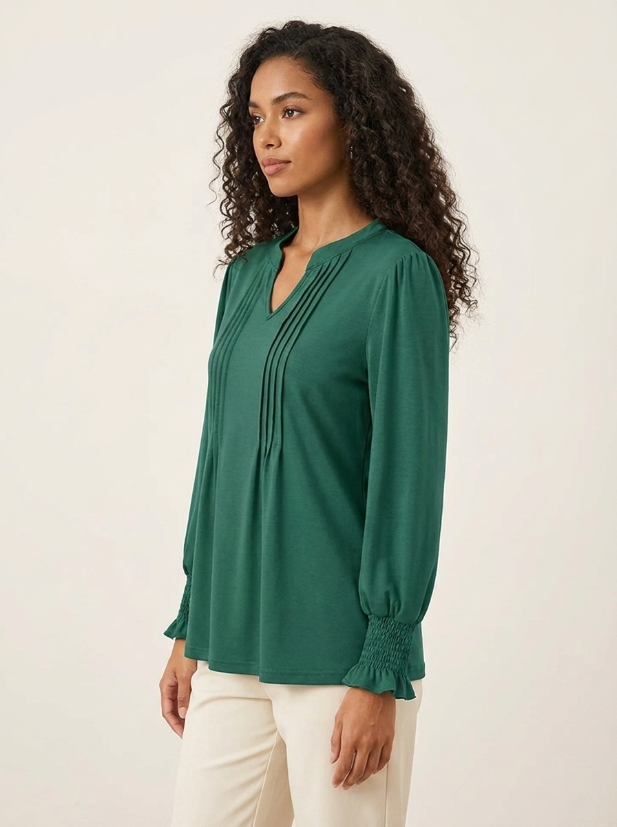 Notched Flounce Sleeve Blouse