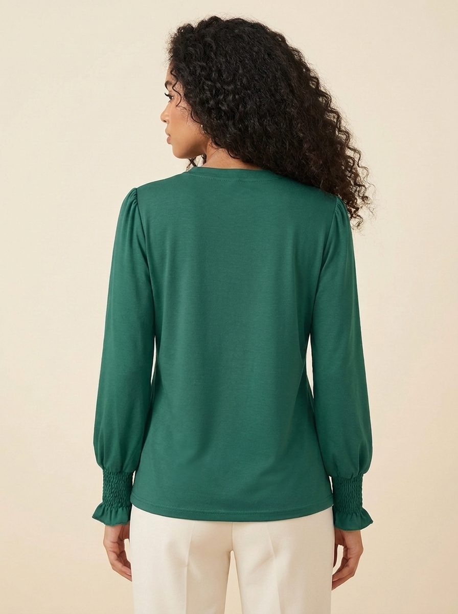 Notched Flounce Sleeve Blouse
