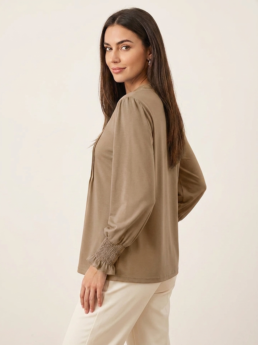 Notched Flounce Sleeve Blouse