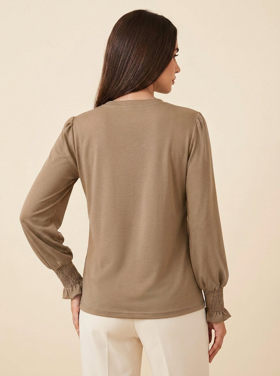 Notched Flounce Sleeve Blouse