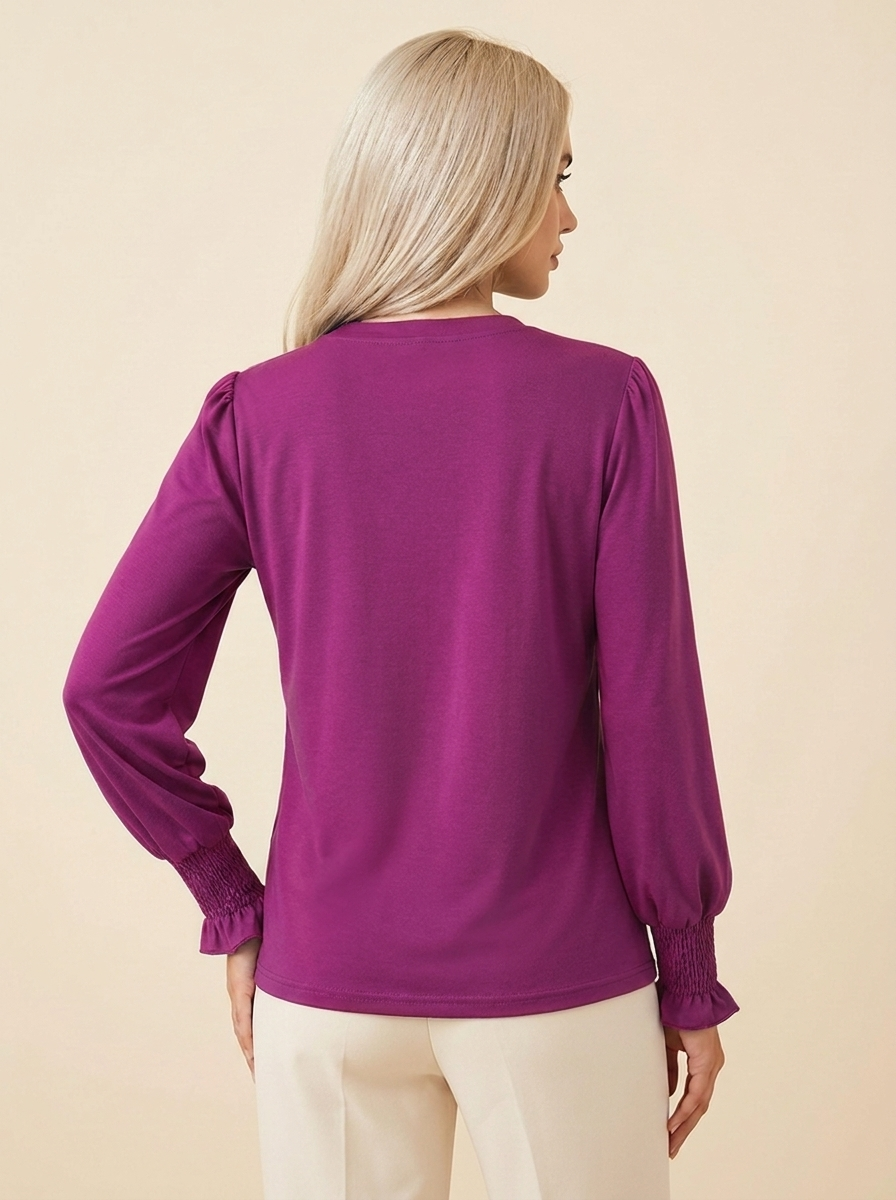 Notched Flounce Sleeve Blouse Fuchsia
