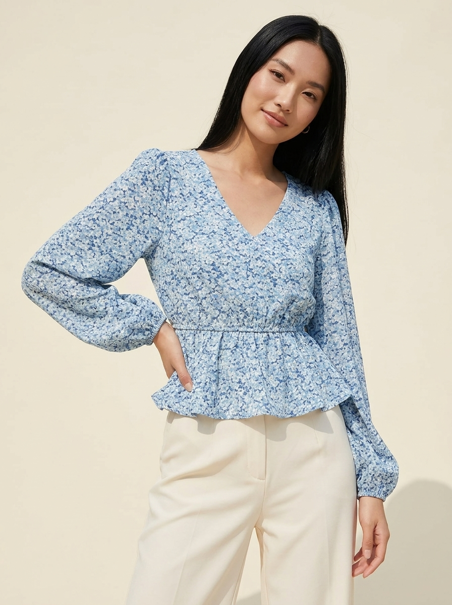 Floral Balloon Peplum Blouse