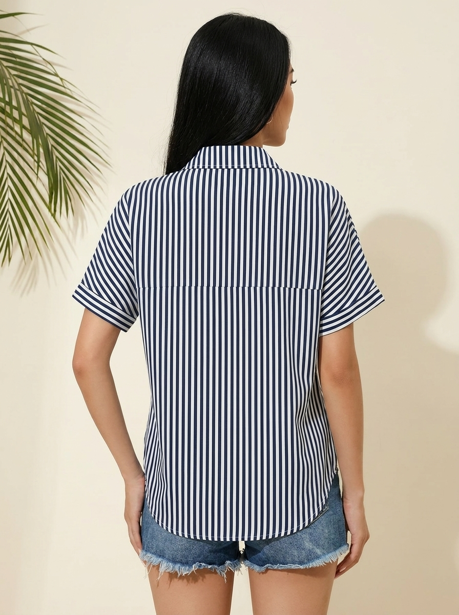 Lapel Collar Blouse Navy Stripe back