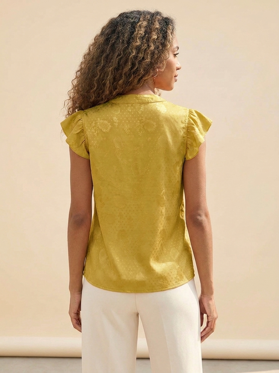 Notched Butterfly Sleeve Blouse Yellow back