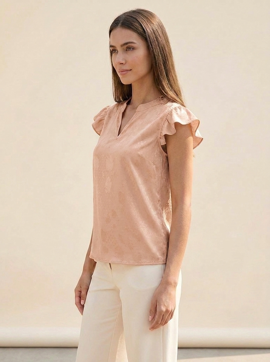 Notched Butterfly Sleeve Blouse Apricot side