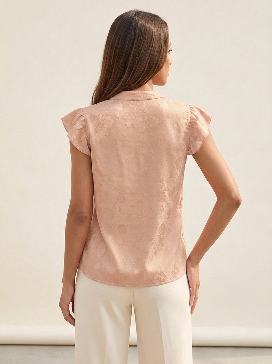 Notched Butterfly Sleeve Blouse Apricot back