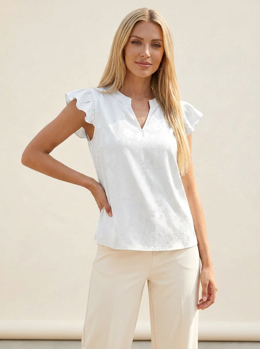 Notched Butterfly Sleeve Blouse White front