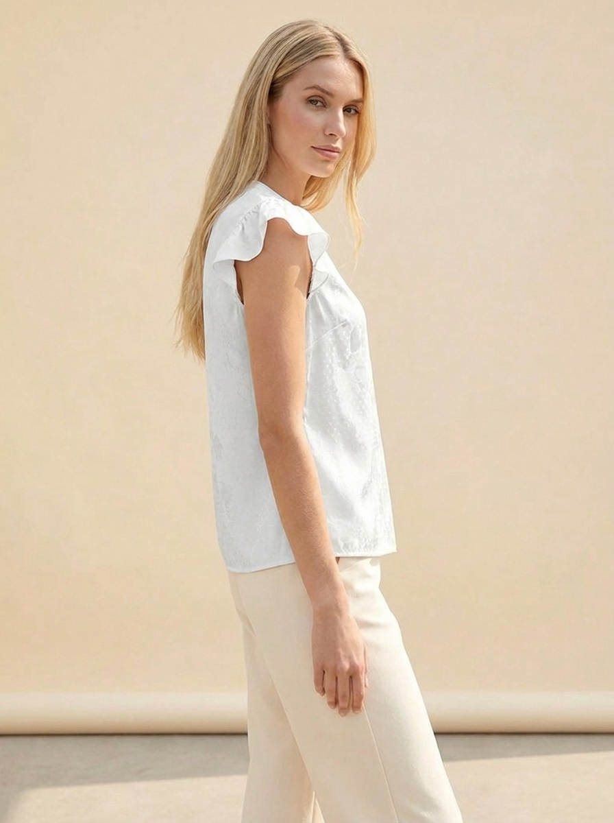 Notched Butterfly Sleeve Blouse White side