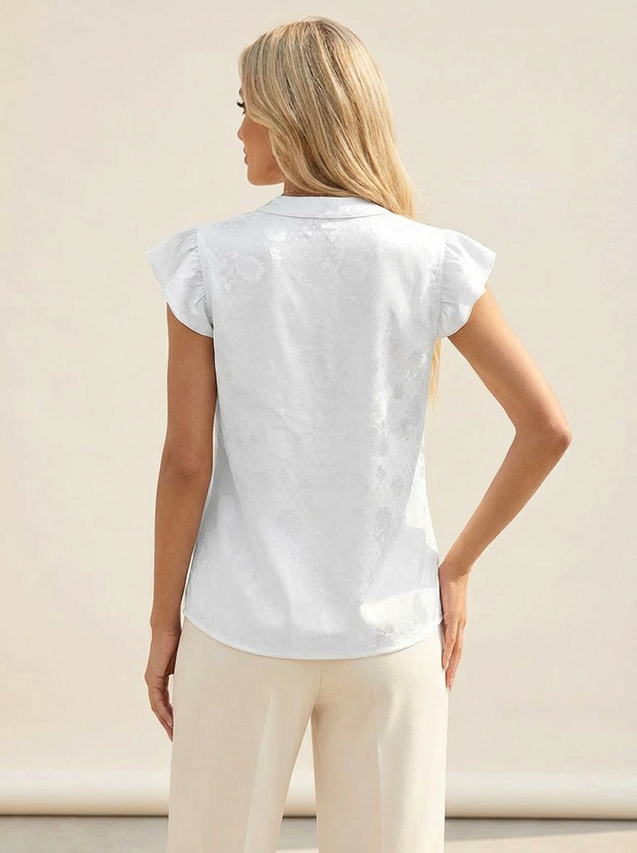 Notched Butterfly Sleeve Blouse White back