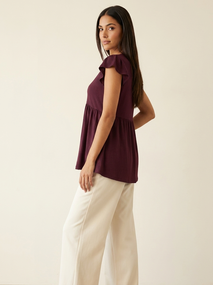 V-Neck Babydoll Blouse Wine side