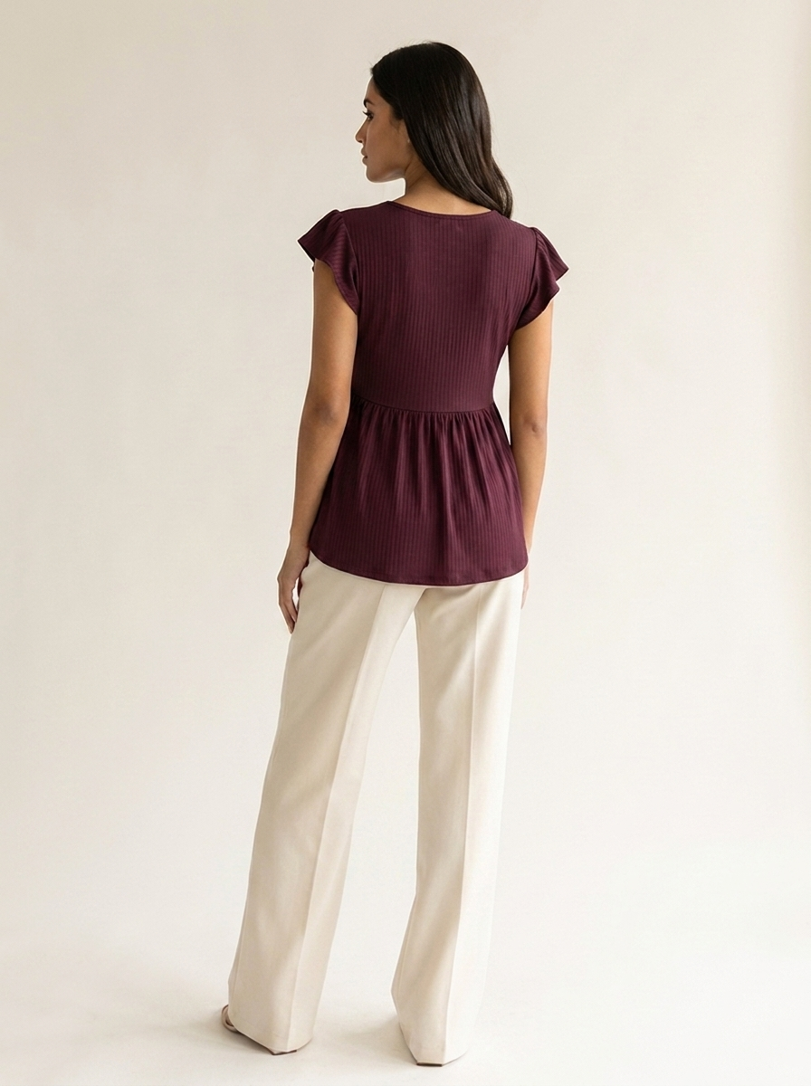V-Neck Babydoll Blouse Wine back