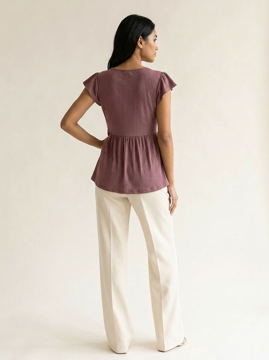 V-Neck Babydoll Blouse Mocha back