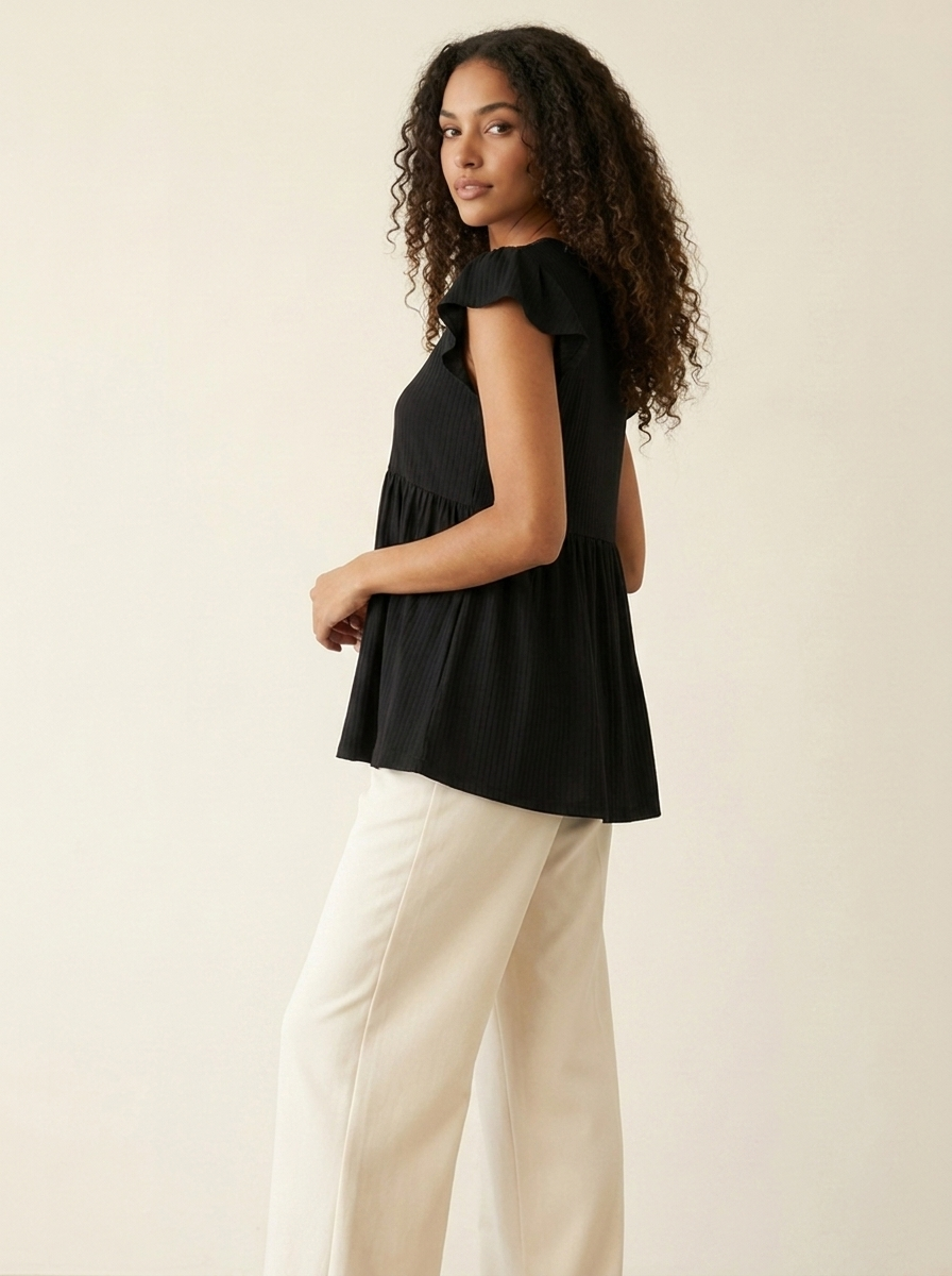 V-Neck Babydoll Blouse Black side