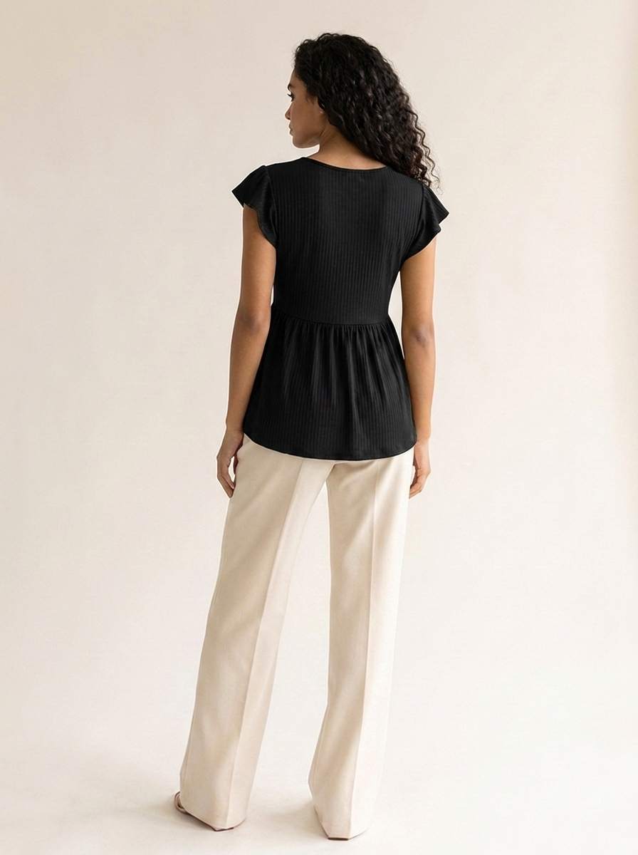 V-Neck Babydoll Blouse Black back