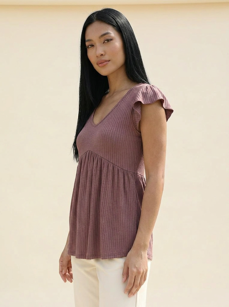 V-Neck Babydoll Blouse Mocha side