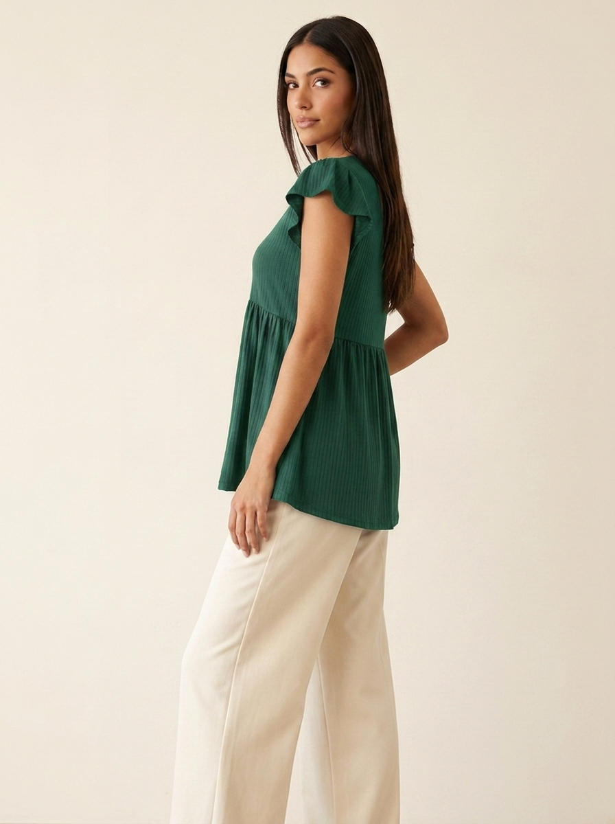 V-Neck Babydoll Blouse Mid Green side