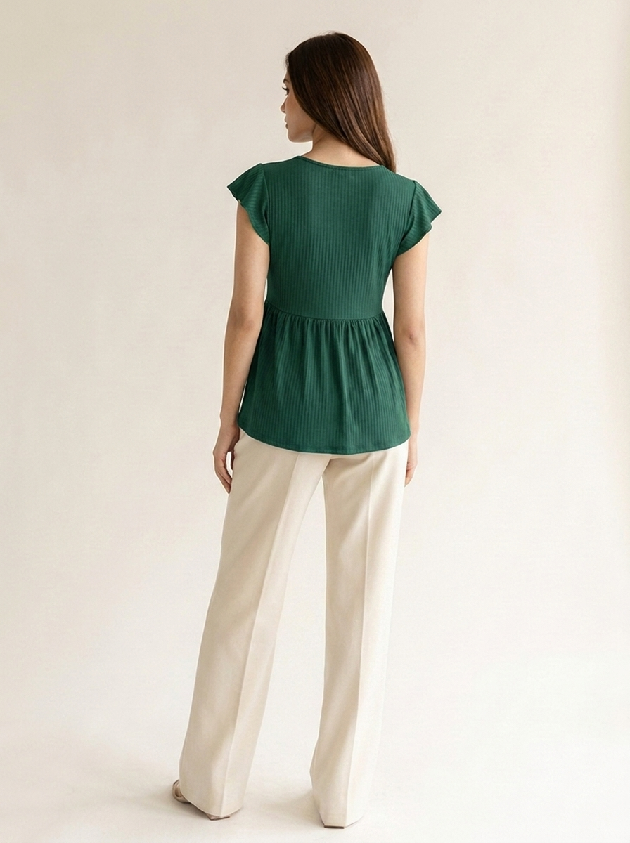 V-Neck Babydoll Blouse Mid Green back