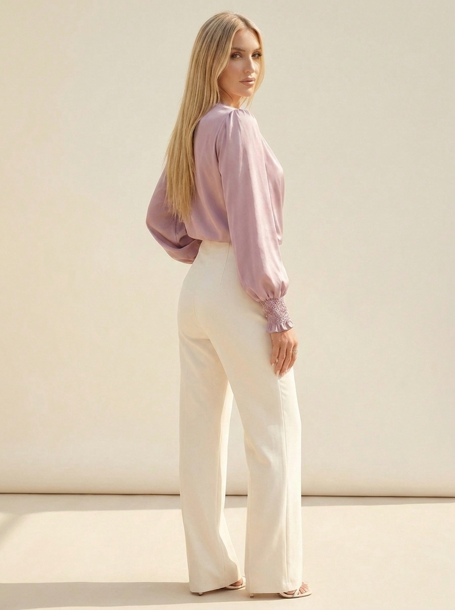 Surplice Lantern Sleeve Blouse Light Mauve side