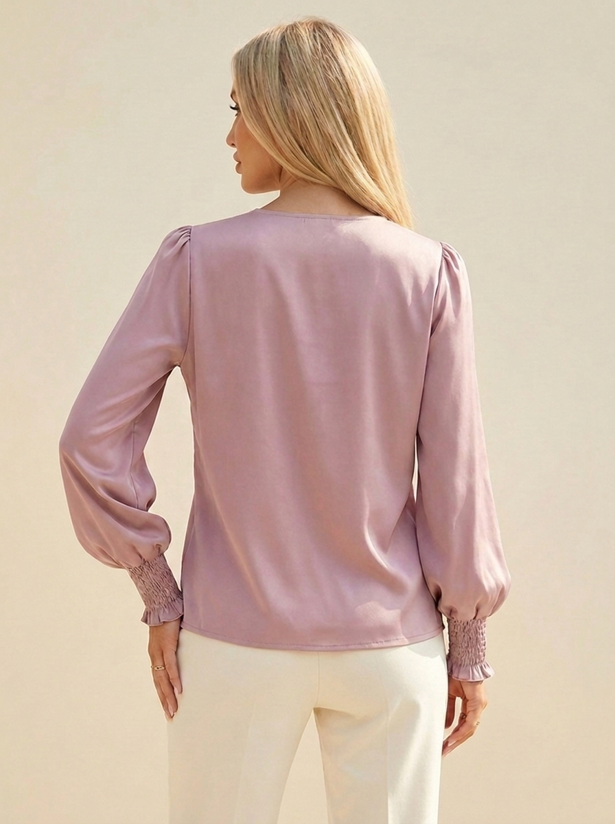 Surplice Lantern Sleeve Blouse Light Mauve back