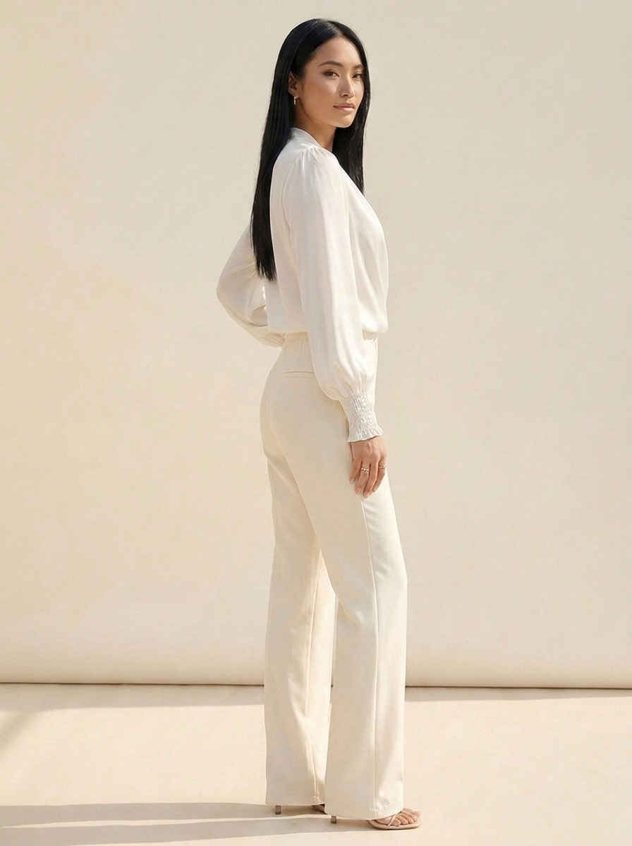 Surplice Lantern Sleeve Blouse White side