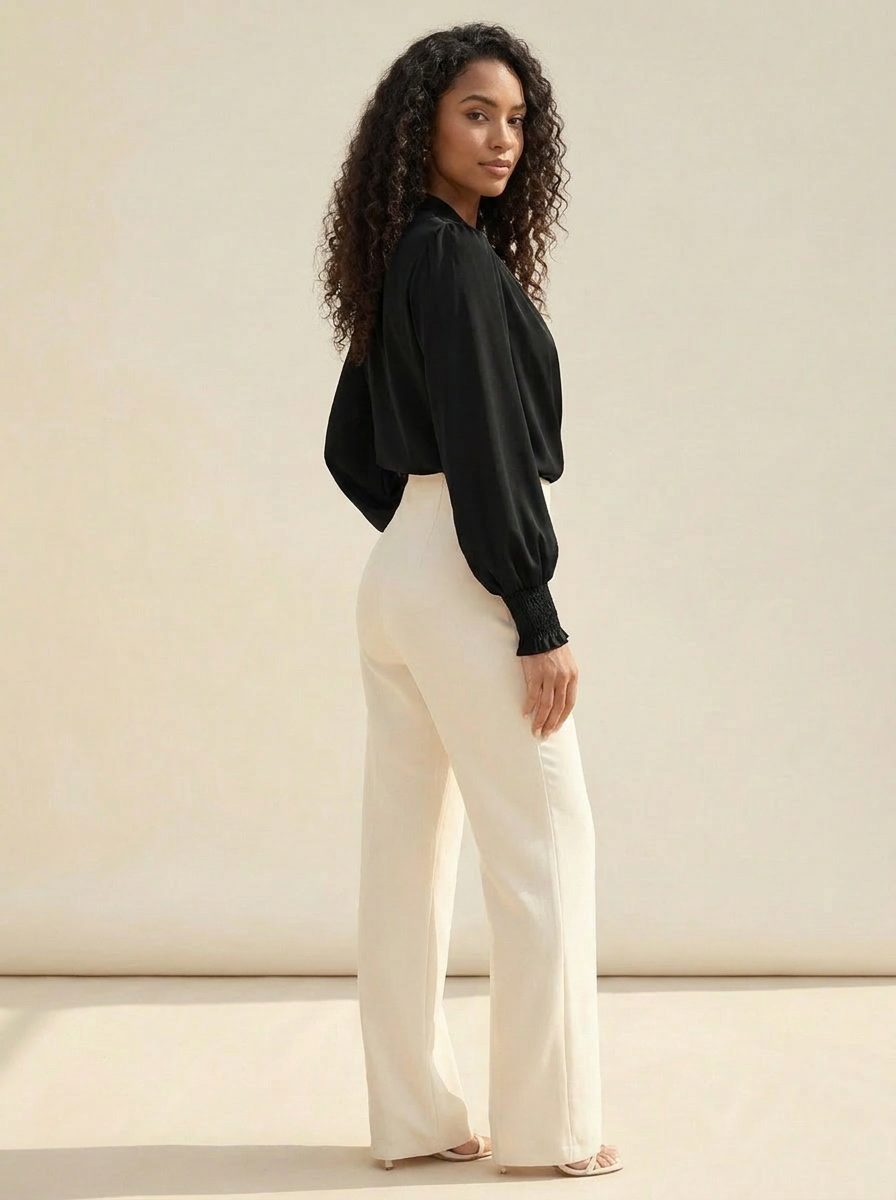 Surplice Lantern Sleeve Blouse Black side