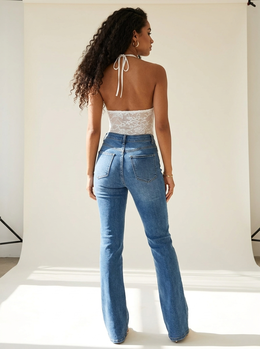 Lace Halter Bodysuit White back tucked